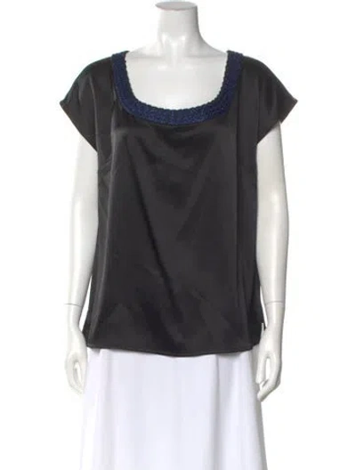 Pre-owned St John Square Neckline Short Sleeve Blouse In Black