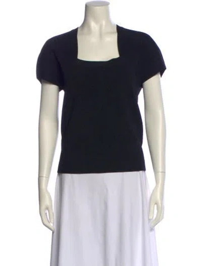 Pre-owned St John Square Neckline Short Sleeve Top In Black