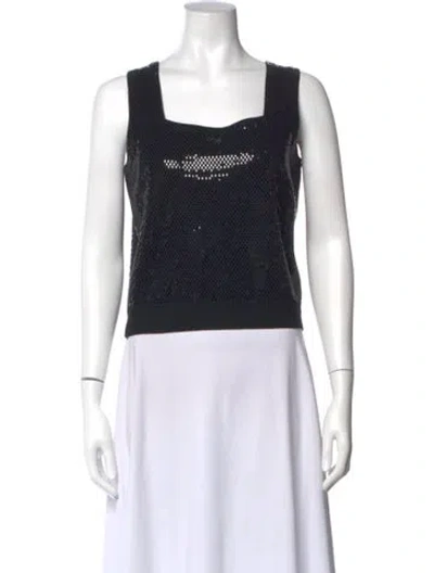 Pre-owned St John Square Neckline Sleeveless Top In Black
