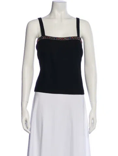 Pre-owned St John Square Neckline Sleeveless Top In Black