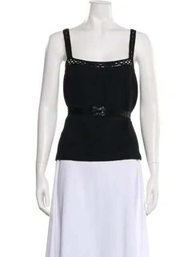 Pre-owned St John Square Neckline Sleeveless Top In Black