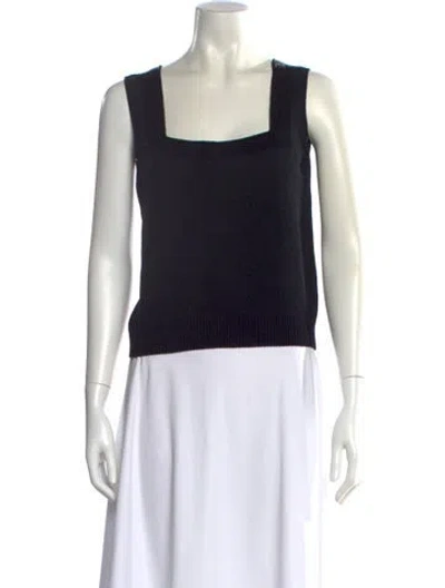 Pre-owned St John Square Neckline Sleeveless Top In Black
