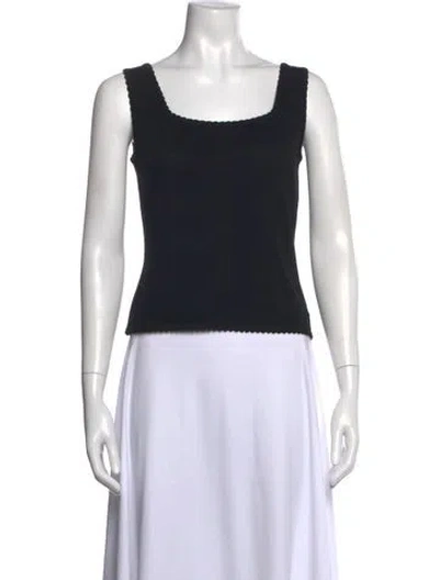 Pre-owned St John Square Neckline Sleeveless Top In Black