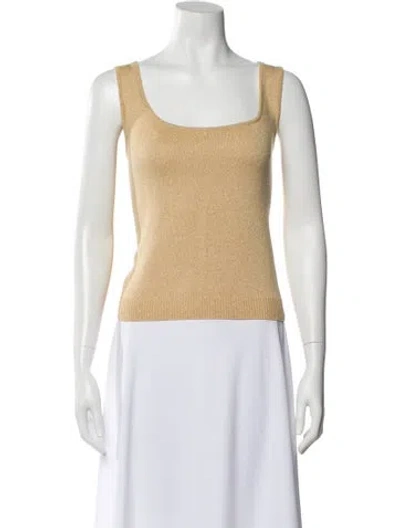 Pre-owned St John Square Neckline Sleeveless Top In Gold