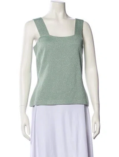 Pre-owned St John Square Neckline Sleeveless Top In Green