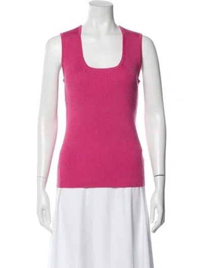 Pre-owned St John Square Neckline Sleeveless Top In Pink