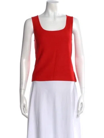 Pre-owned St John Square Neckline Sleeveless Top In Red