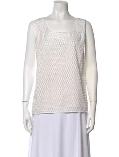 Pre-owned St John Square Neckline Sleeveless Top In White