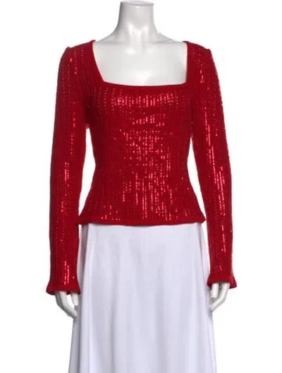 Pre-owned St John Square Neckline Sweater In Red