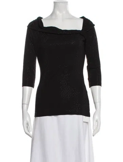 Pre-owned St John Square Neckline Three-quarter Sleeve Top In Black
