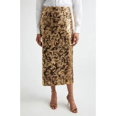St John St. John Stevie Stretch Sequin Midi Skirt In Brown