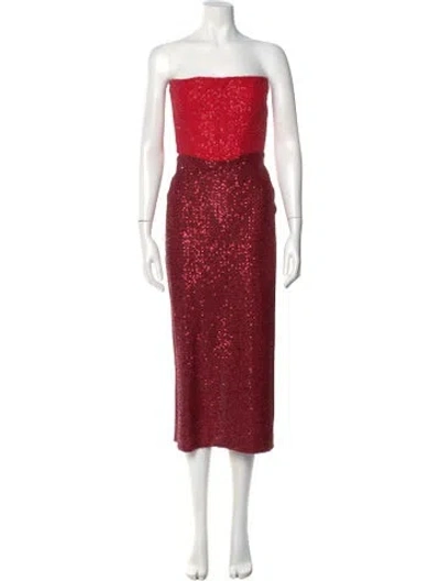 Pre-owned St John Strapless Knee-length Dress In Red