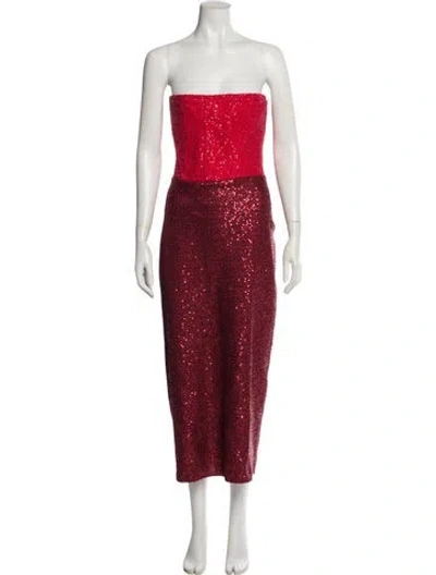Pre-owned St John Strapless Midi Length Dress In Red