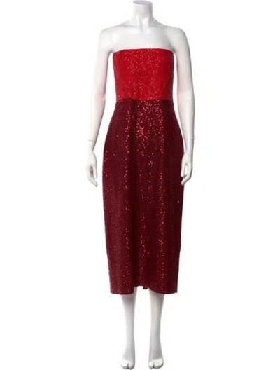 Pre-owned St John Strapless Midi Length Dress In Red