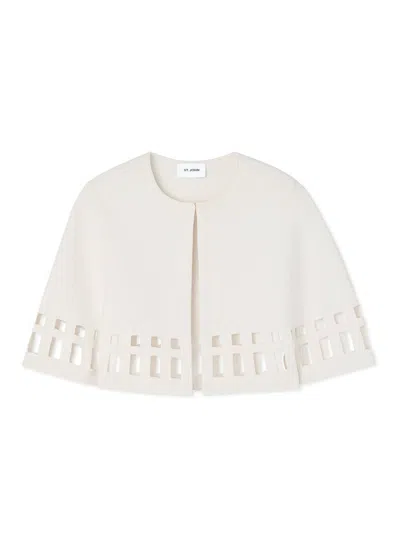 St John Stretch Knit Cut Out Cape In Weiss