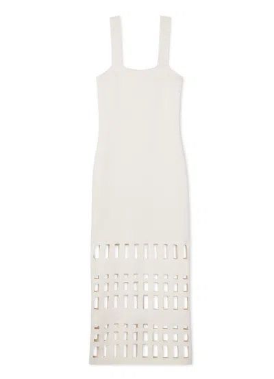 St John Stretch Knit Cut Out Gown In Ecru