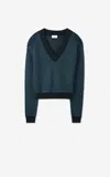 St John Stretch Mesh Knit V-neck Sweater In Blue