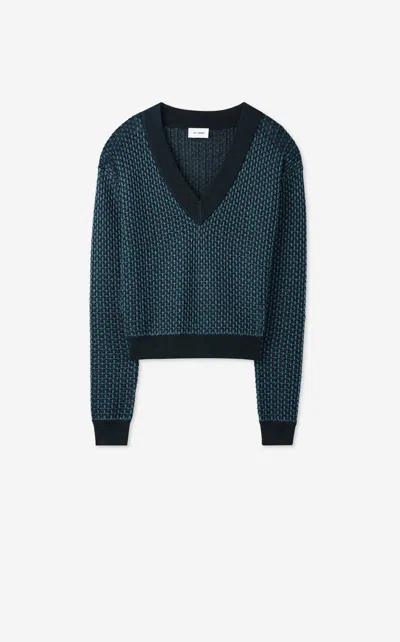 St John Stretch Mesh Knit V-neck Sweater In Blue