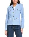 St John St. John Stretch Pique Knit Collar Jacket In Blue