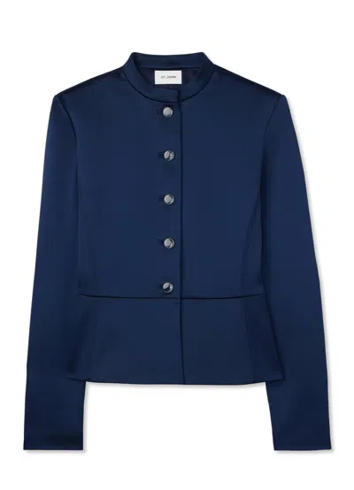 St John Stretch Satin Jacket In Blue Lurex