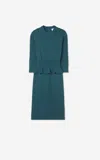 St John Stretch Viscose Knit Dress With Sheer Pleats In Green