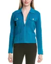St John St. John Stretch Waffle Pique Collared Zip-up Jacket In Blue