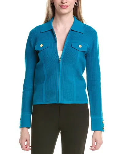 ST JOHN STRETCH WAFFLE PIQUE COLLARED ZIP-UP JACKET