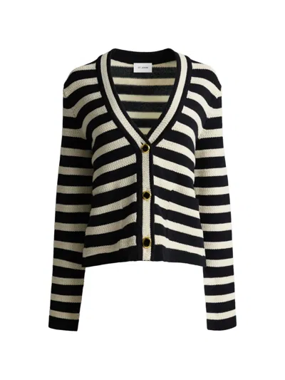 St John Stripe Knit Cardigan In Black