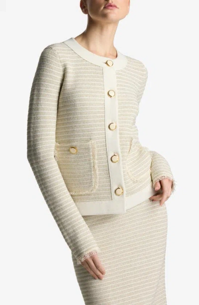 St John Stripe Metallic Tweed Crop Jacket In Ecru