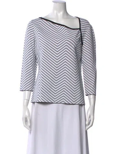 Pre-owned St John Striped Asymmetrical Top In White
