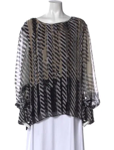 Pre-owned St John Striped Bateau Neckline Blouse In Black