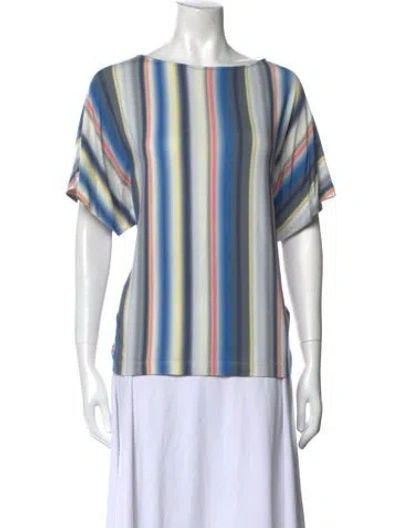 Pre-owned St John Striped Bateau Neckline Blouse In Blue