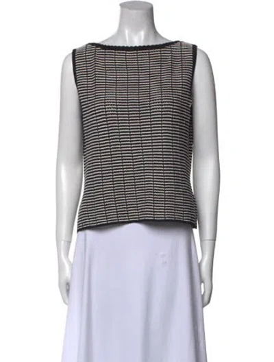 Pre-owned St John Striped Bateau Neckline Crop Top