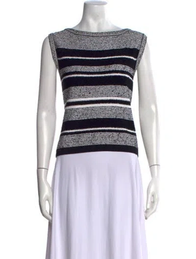 Pre-owned St John Striped Bateau Neckline Sweater