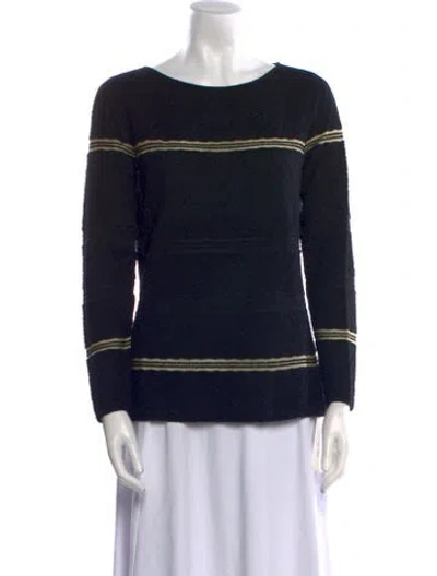 Pre-owned St John Striped Bateau Neckline Sweater In Black