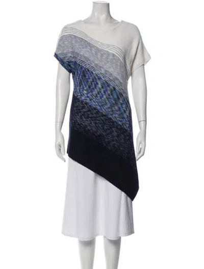 Pre-owned St John Striped Bateau Neckline Sweater In Blue