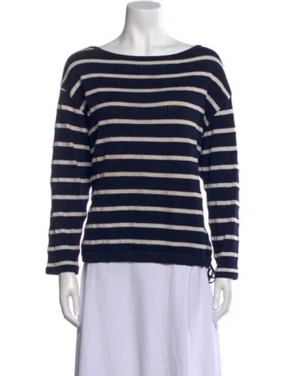 Pre-owned St John Striped Bateau Neckline Sweater In Blue