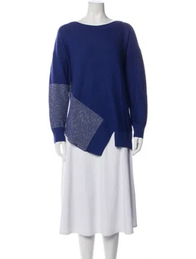 Pre-owned St John Striped Bateau Neckline Sweater In Blue