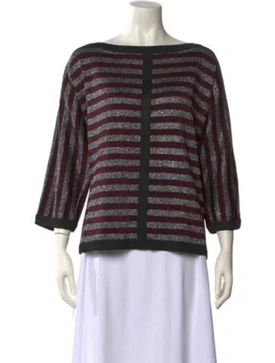 Pre-owned St John Striped Bateau Neckline Sweater In Multi