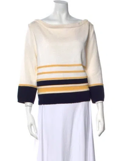 Pre-owned St John Striped Bateau Neckline Sweater In Multicolor