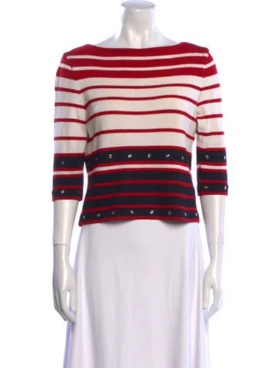 Pre-owned St John Striped Bateau Neckline Sweater In Red