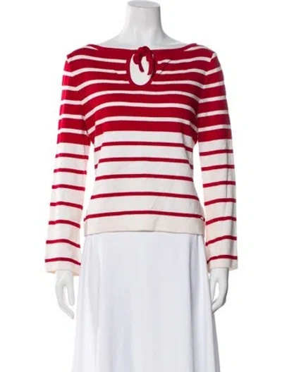 Pre-owned St John Striped Bateau Neckline Sweater In Red