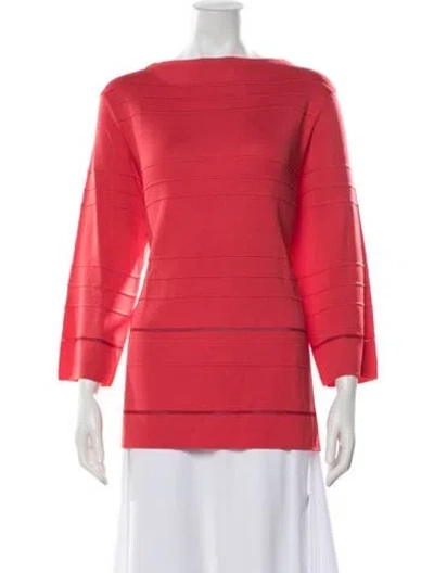 Pre-owned St John Striped Bateau Neckline Sweater In Red