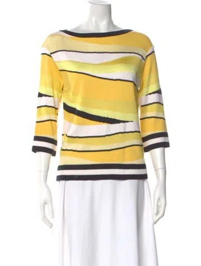 Pre-owned St John Striped Bateau Neckline Sweater In Yellow