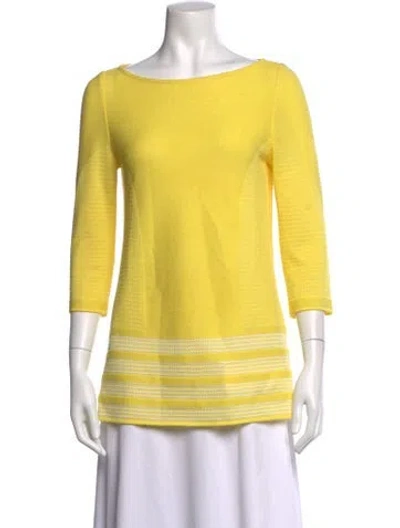Pre-owned St John Striped Bateau Neckline Sweater In Yellow