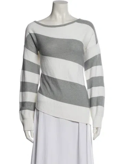 Pre-owned St John Striped Bateau Neckline Sweatshirt In Gray