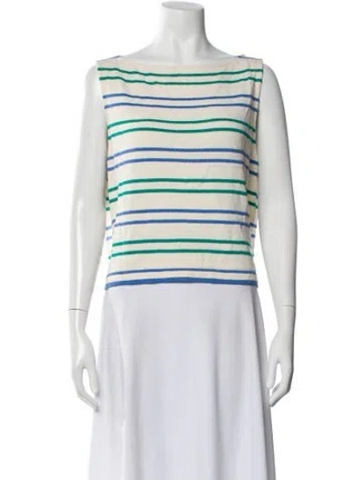Pre-owned St John Striped Bateau Neckline Top In Blue