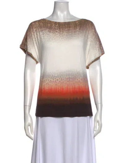 Pre-owned St John Striped Bateau Neckline Top In Neutral