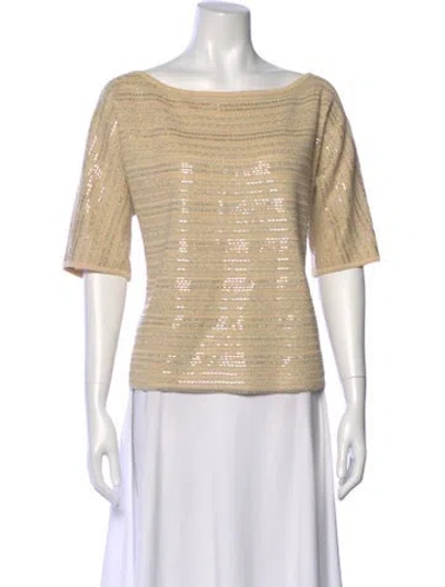 Pre-owned St John Striped Bateau Neckline Top In Neutral