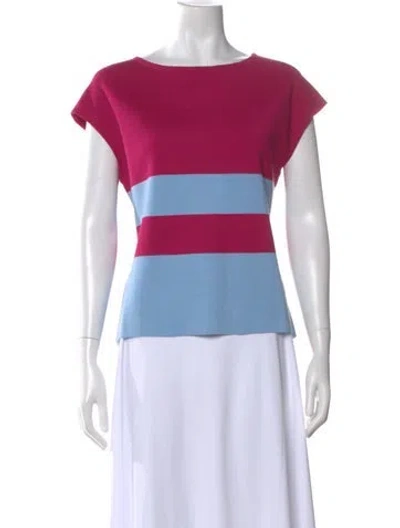 Pre-owned St John Striped Bateau Neckline Top In Pink